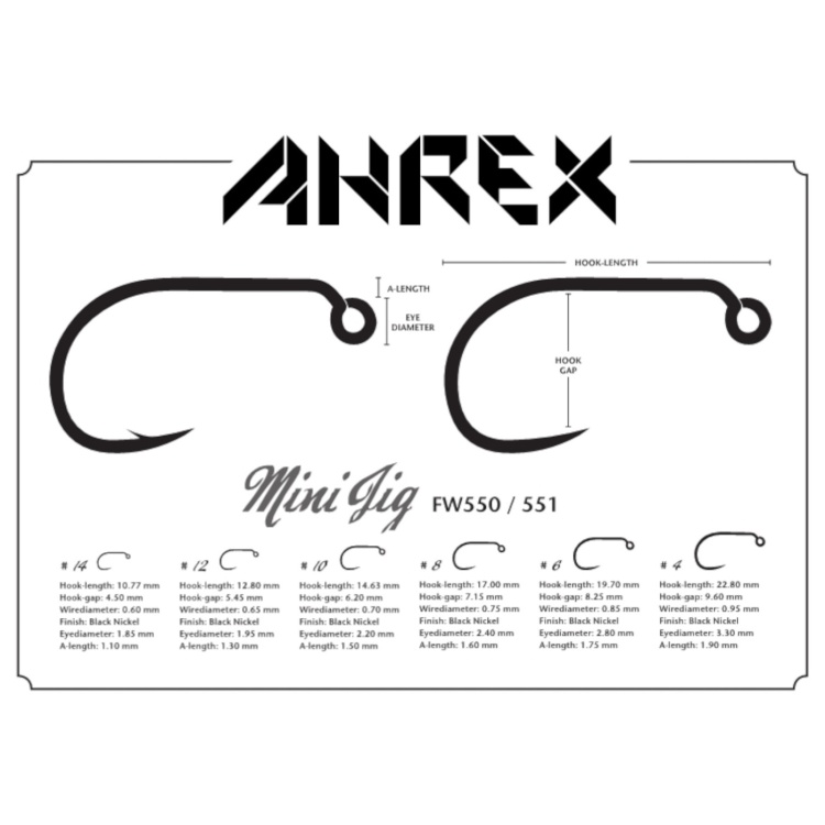 Ahrex Fw550 Mini Jig Barbed #8 Trout Fly Tying Hooks